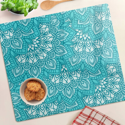 Glass chopping board Mandala pattern in shades of blue