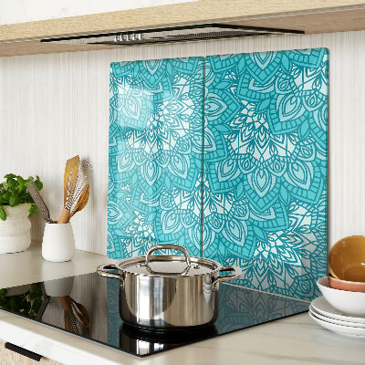 Glass chopping board Mandala pattern in shades of blue
