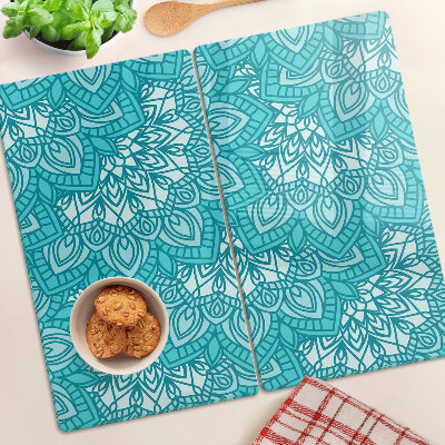 Glass chopping board Mandala pattern in shades of blue