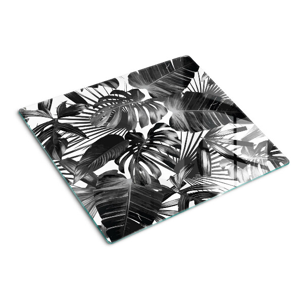 Glass kitchen board Tropical leaves in black and white