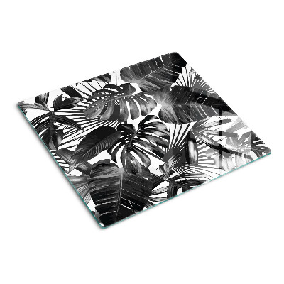 Glass kitchen board Tropical leaves in black and white