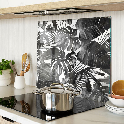 Glass kitchen board Tropical leaves in black and white