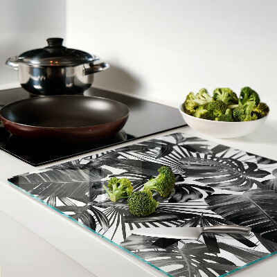 Glass kitchen board Tropical leaves in black and white