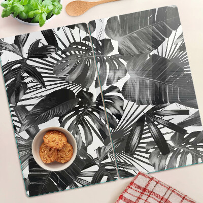 Glass kitchen board Tropical leaves in black and white