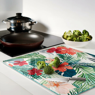 Glass chopping board Tropical plant motif with flowers