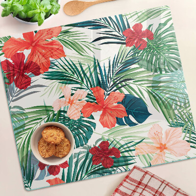 Glass chopping board Tropical plant motif with flowers