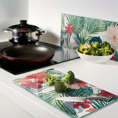Glass chopping board Tropical plant motif with flowers