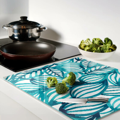 Glass chopping board Leaves in shades of turquoise