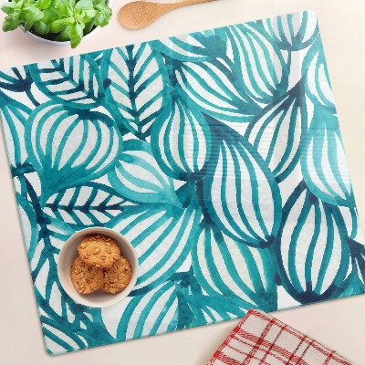 Glass chopping board Leaves in shades of turquoise