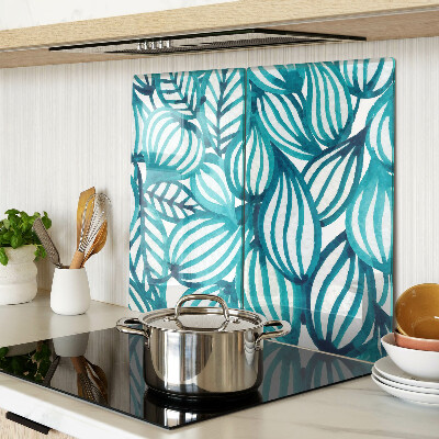 Glass chopping board Leaves in shades of turquoise