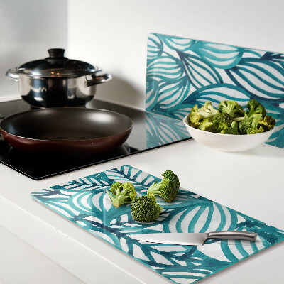 Glass chopping board Leaves in shades of turquoise