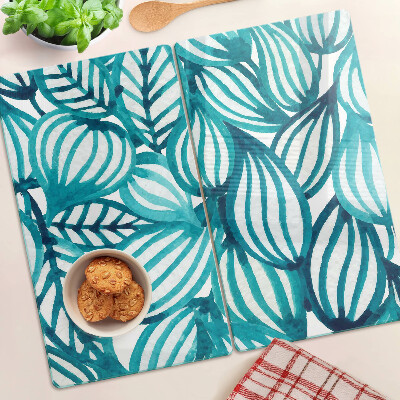 Glass chopping board Leaves in shades of turquoise