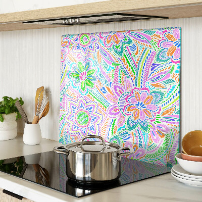 Glass chopping board Floral pattern in boho style