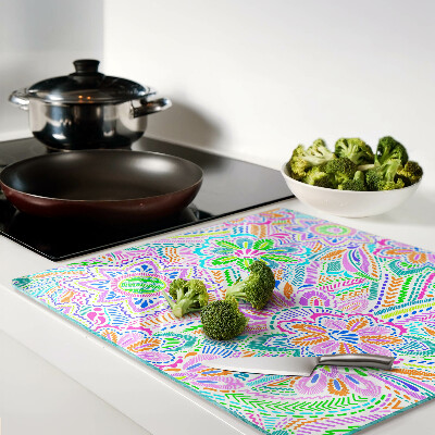 Glass chopping board Floral pattern in boho style