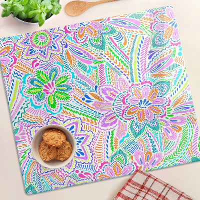 Glass chopping board Floral pattern in boho style