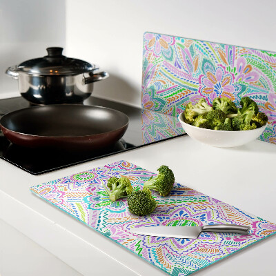 Glass chopping board Floral pattern in boho style