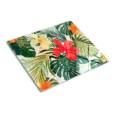 Glass kitchen board Tropical flowers and leaves