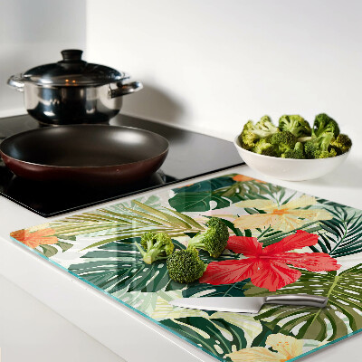 Glass kitchen board Tropical flowers and leaves
