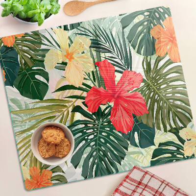 Glass kitchen board Tropical flowers and leaves