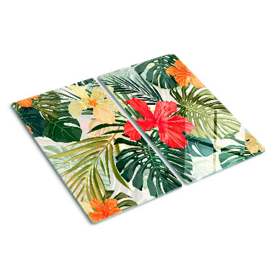 Glass kitchen board Tropical flowers and leaves