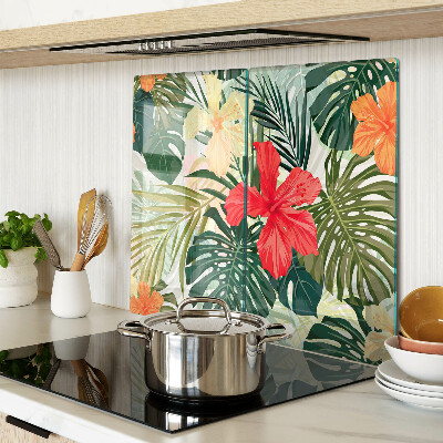 Glass kitchen board Tropical flowers and leaves