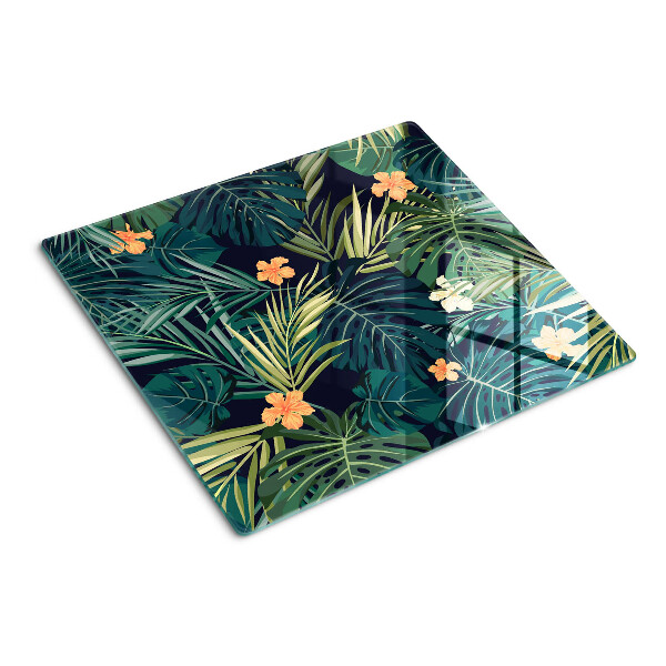 Glass kitchen board Tropical pattern with leaves and flowers