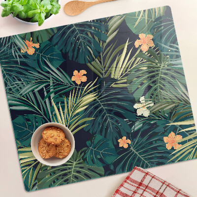 Glass kitchen board Tropical pattern with leaves and flowers