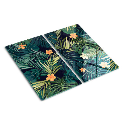 Glass kitchen board Tropical pattern with leaves and flowers