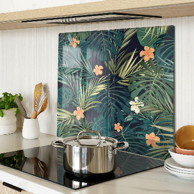 Glass kitchen board Tropical pattern with leaves and flowers
