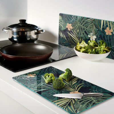 Glass kitchen board Tropical pattern with leaves and flowers