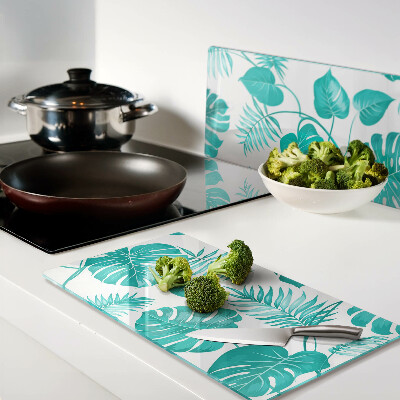 Glass chopping board Tropical leaves in shades of green