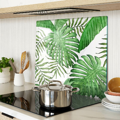 Glass kitchen board Tropical leaves in shades of green