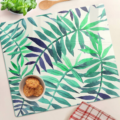 Glass kitchen board Palm leaves in watercolor style