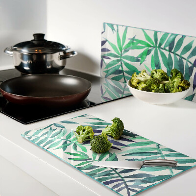 Glass kitchen board Palm leaves in watercolor style