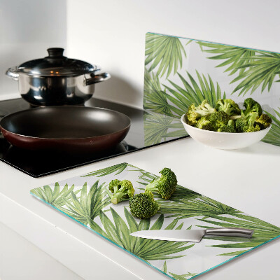 Glass chopping board Palm leaves in shades of green