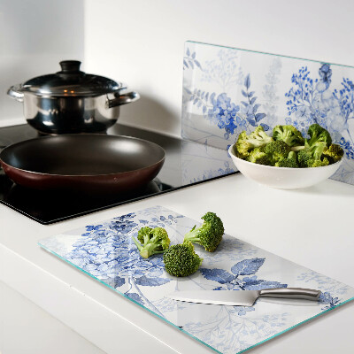 Glass chopping board Flowers in shades of blue