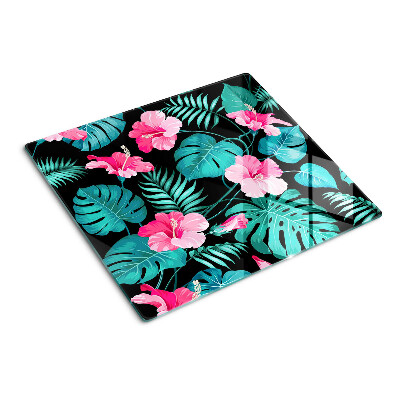 Glass kitchen board Tropical flowers and leaves