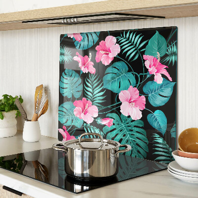 Glass kitchen board Tropical flowers and leaves