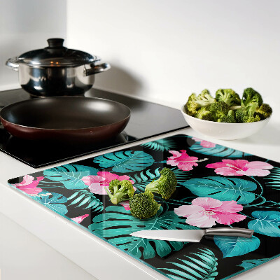 Glass kitchen board Tropical flowers and leaves