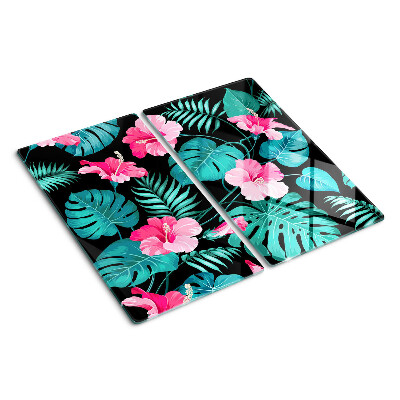 Glass kitchen board Tropical flowers and leaves