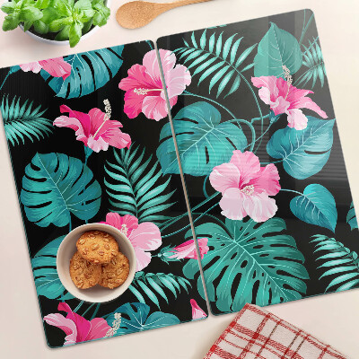 Glass kitchen board Tropical flowers and leaves