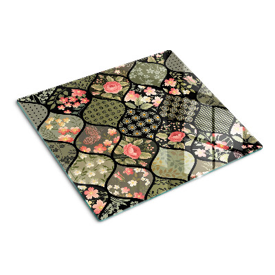 Glass chopping board Floral patchwork with geometric patterns