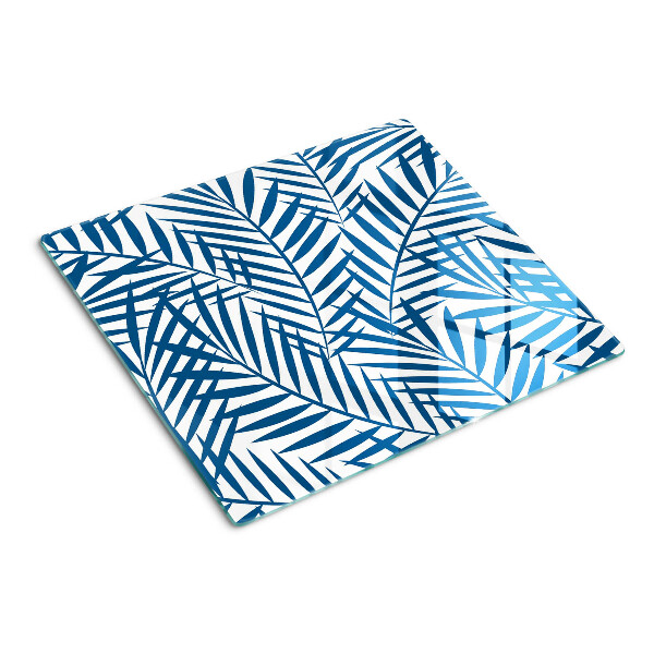 Glass chopping board Palm leaves in shades of blue