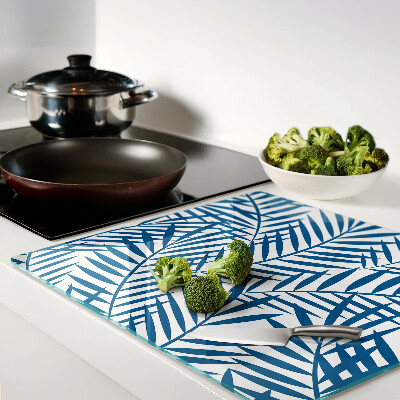 Glass chopping board Palm leaves in shades of blue
