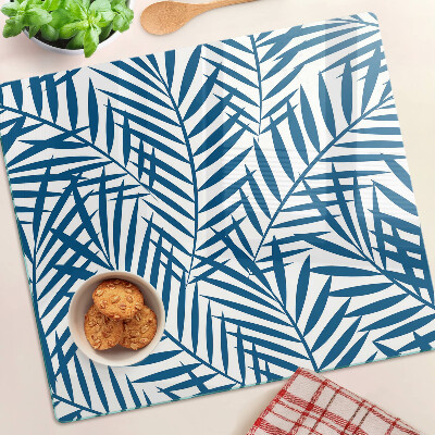 Glass chopping board Palm leaves in shades of blue