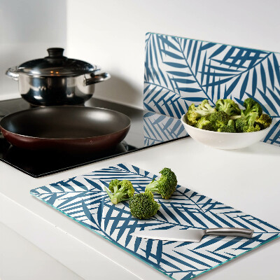 Glass chopping board Palm leaves in shades of blue