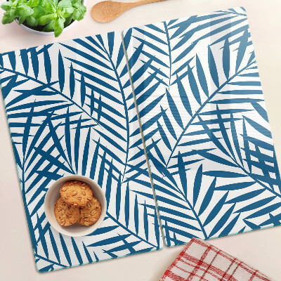 Glass chopping board Palm leaves in shades of blue