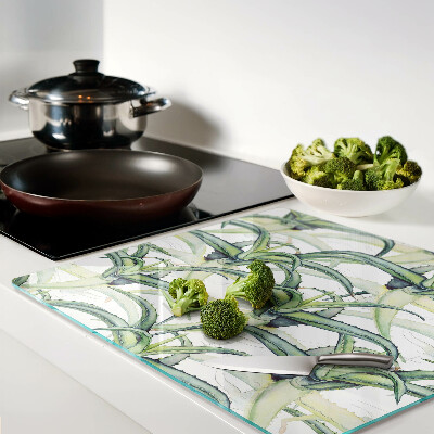Glass kitchen board Watercolor style plant leaves