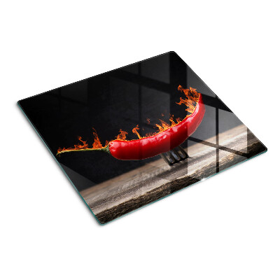 Glass chopping board Fire and chili pepper
