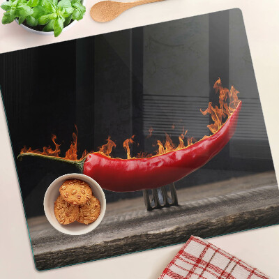 Glass chopping board Fire and chili pepper